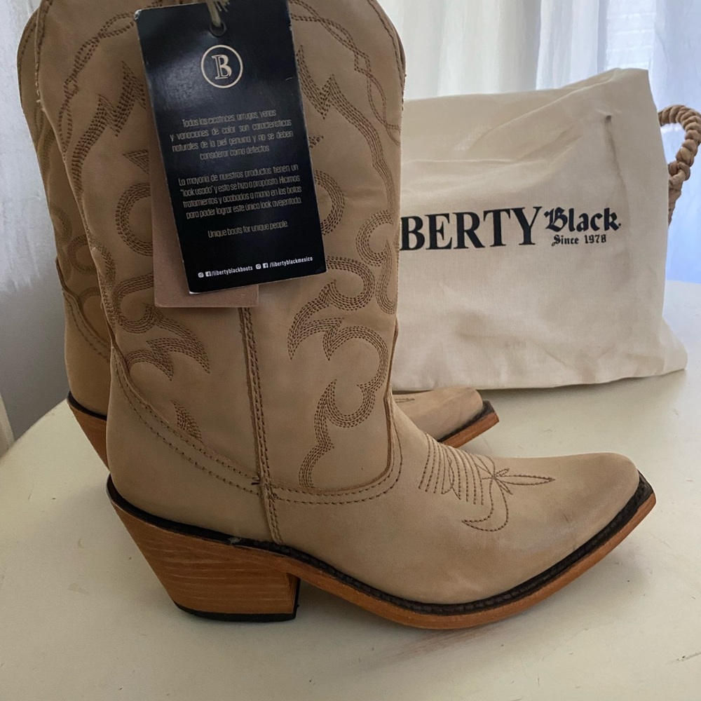 LIBERTY Black Tan Ankle Boots with Western Charm